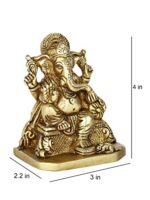 Efinito Brass Lord Ganesh Idol, 4 Inches Height, Golden (GBS178)