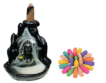 Efinito Smoke Fountain Lord Shiva Adiyogi Statue Incense Holder Showpiece with 10 Free Smoke Backflow Cones- 8 X 7 X 10 Cm