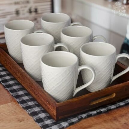 Efinito White Check Coffee Mug Set of 6 Ceramic Mugs to Gift to Best Friend, Tea Mugs, Microwave Safe Coffee Mugs, Ceramic Tea Cups