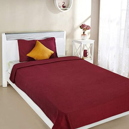 Efinito All Season Polyester Micromink Summer AC Blanket Super Soft Polar Fleece Plain Duble Bed Blanket | AC Dohar | Comforter | Size 216 X 216 Cms (Approx 7 X 7 Ft) (Double) Skinfriendly (Red)