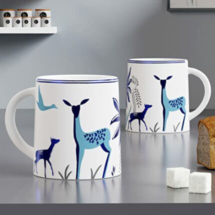 Efinito Stag Blue Coffee Mug Set of 2 to Gift to Best Friends, Coffee Mugs, Microwave Safe Ceramic Mugs,(300 ml Each)
