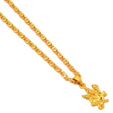 Efinito Locket Gold Plated Ganesh Ji, Hanuman Ji, Lord Shiva Om ?, Durga Maa, Radha Krishna Ji & Fish Machali Religious Pendant With Chain Jewelry