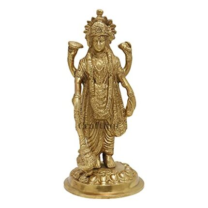 Efinito Brass Lord Bhagwan Vishnu/Narayan Holding Club Brass Statue Handmade for Home Decor Idol for Puja for Gift Vastu Dosh - Height 7 Inch Gold Color