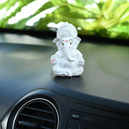 Efinito Ganesh Idol Ganesha Statue for Car Dashboard White (8 x 10 cms)