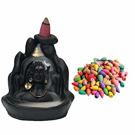 Efinito Lord Shiva Adiyogi Shiva Backflow Smoke Fountain Incense Holder Burner with Backflow Incense Cones Sticks - Material Polyresin (Design 6)