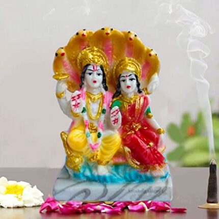 Efinito Marble Lord Vishnu Laxmi Statue Goddes Vishnuu Lakshmi Murti for Pooja 6 Inch, Multicolor
