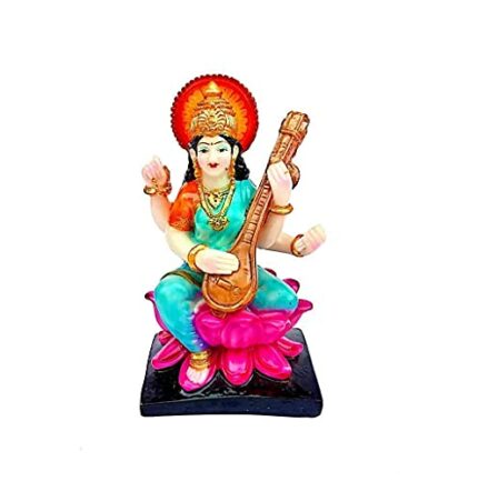 Efinito Polyresin Saraswati MATA Murti Statue for Home Pooja Decoration Idol Size 7 Inch, Multicolor