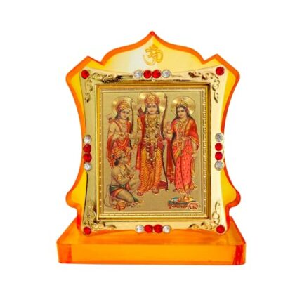 Efinito Acrylic Gold Plated Shree Ram Darbar Murti for Car Dashboard, Office Table, Home, Mandir | Hindu Bhagwan Ram with Sita MATA Idol for Gift