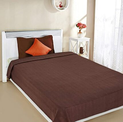 Efinito All Season Polyester Micromink Summer AC Blanket Super Soft Polar Fleece Plain Duble Bed Blanket | AC Dohar | Comforter | Size 216 X 216 Cms (Approx 7 X 7 Ft) (Double) Skinfriendly (Brown)