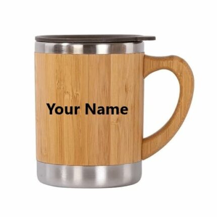 BambooIndia | Customized/Personalized Bamboo Coffee Mug with Name | 300 ml | Stainless Steel Inside | Non-Slip, Sustainable, Leak Proof, Scratch Resistant, Splash Proof | Personalised Gifts
