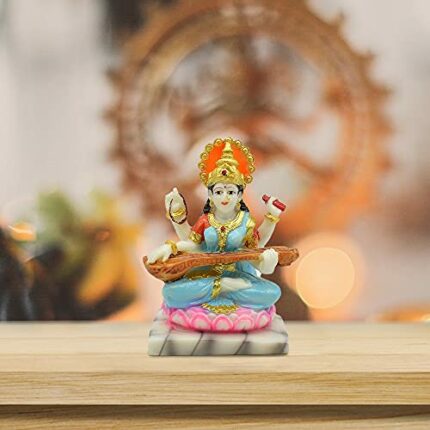 Efinito Resin Goddess Saraswati Murti Idol Decorative Showpiece For Home Decor, Multi Colour, Pack of 1