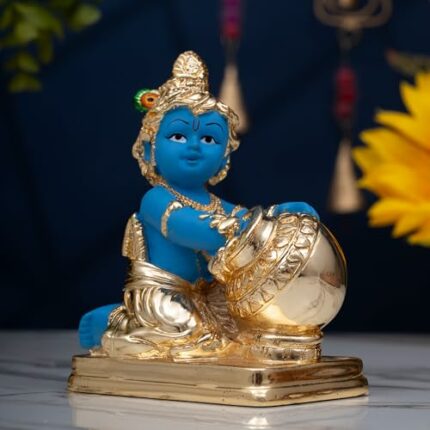 Efinito Pure 999 Gold Coated Lord Krishna Idol, Handcrafted Laddu Gopal Murti Sculpture, Baby Krishna Statue for Home Decor- Ladoo Gopal Murti Krishna Idol Big Size - 4 Inch