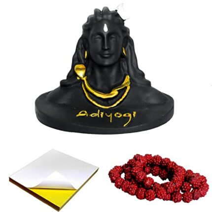 Efinito? Lord god Mahadev Bholenath Shivji Adiyogi Shiva Statue Idol Murti for Car Dashboard with Rudraksh Mala Idle,Home Decor - Handcrafted Resin Figurine | Spiritual Gift for Meditation 3 Inch