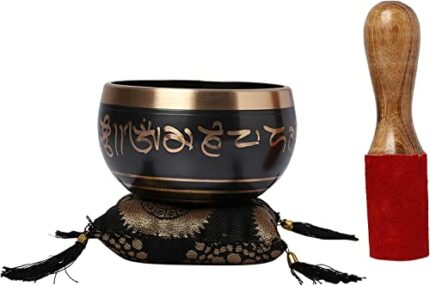 Efinito Hand Painted Metal Tibetan Buddhist Singing Bowl Musical Instrument for Meditation with Stick and Cushion 4 Inches(Black)