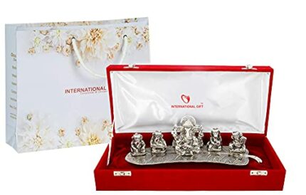Efinito Silver Plated Musical Ganesh God Idol Statue Oxidized Finish with Beautiful Velvet Box Packing and with Carry Bag (8H x 28W x 6L Centimeters)