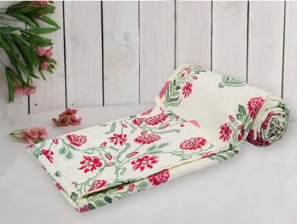 Efinito Pure Cotton Reversible Dohar Single Bed Size | AC Blanket Comforter | Soft Light-Weight Bed Blanket (56 x 88 inch, Aangan Red, Pack of 1)