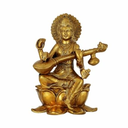 Efinito Saraswati Idol for Home Puja Room Diwali Decor Mandir Decoration Showpiece Maa Veena Vadini Murti Idol Goddess Statue - Gold