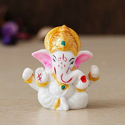 Efinito White Polyresin Lord Ganesha Idol with Golden Mukut Decorative Religious Showpiece for Home Decor, Pooja Room, Temple & House Warming Gift