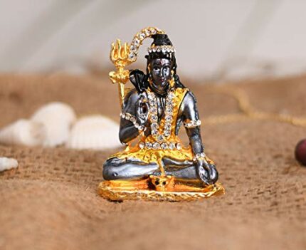 Efinito Gold Plated Lord Shiva Statue Car Dashboard - Shiva Idol Showpiece - Lord Blessing Shiv Shankar Bholenath Deity Figurine Home Office Temple Art Decor.