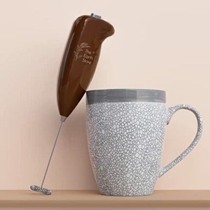Efinito Combo Pack of 1 Fizz Grey Ceramic Coffee Mug with 1 Electric Handheld Coffee/Milk Frother