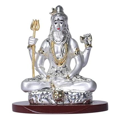 Efinito 999 Silver Plated Lord Shiva Idlos for Car Dashboard|Shivji Statue for Peace and Prosperity|Mahadev Religious Idol and Figurines for Hone Deor Showpiece, Office, Pooja & Gift (7CMX4.5CMX8CM)