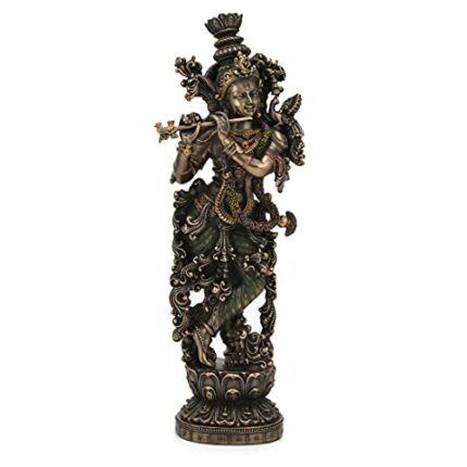 Efinito 15" Large Krishna Idol - Bronze Finish- Lord Krishan Murti Statue Hindu Religious (Size 15 x 5 Inches)
