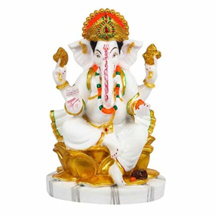 Efinito Marble Dust Lord Ganesha | Ganpati | Vinayak Idol, 9.5 Inches, Multicolor(White), 1 Piece