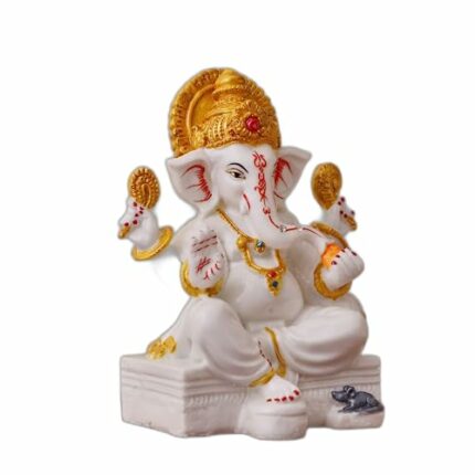 Efinito Marble Dust Ganesh Idol | Vinayaka Statue | Ganpati Murti | Ganesha Idol for Home Decor |Ganesh Idol for Diwali - White 7 inch Ganpati Idol