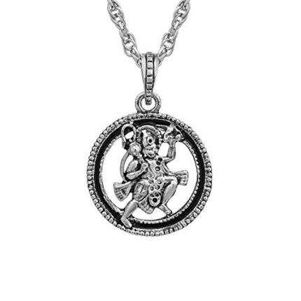 Efinito Antique Look Lord Hanuman Bajrang Bali God Pendant Locket Silver Tone Temple Jewellery Pendant Locket for Men and Women