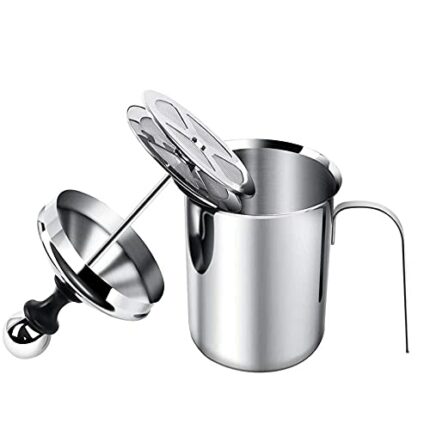 Efinito Manual Milk Frother 27oz/800ml | Stainless Steel Hand Pump for Latte, Cappuccino, Hot Chocolate | Double-Froth Screen, Heat-Resistant Handle, Durable & Economical Creamer