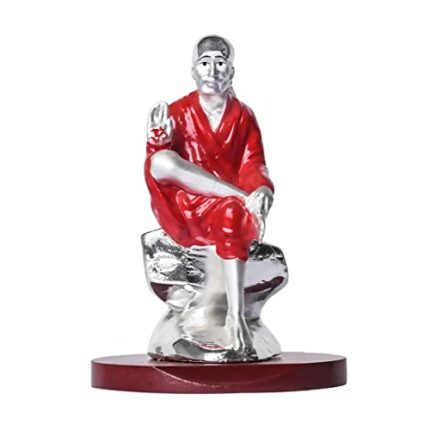 Efinito 999 Silver Plated Sai Baba Decorative Showpiece Sai Baba Statue for Home Office Shiridi Baba Singhasan Idol for Car Dashboard Pooja Room & Gift Religious Figurines & Showpiece (6cmx5.5cmx6cm)