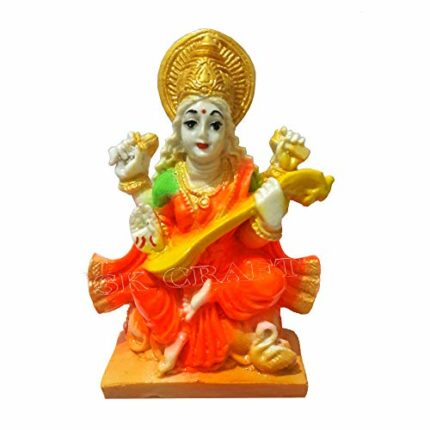 Efinito Maa Saraswati Gift Idol Statue Showpiece Sculpture Murti - 12X8 (HxW) CM, Saraswati Idol Statue for Car Dashboard/Home/Office/Shop