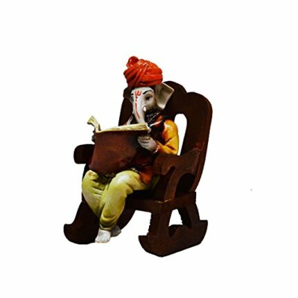Efinito Lord Ganesha Reading Book on Wooden Chair (LxWxH - 4INx5INx6.5IN)