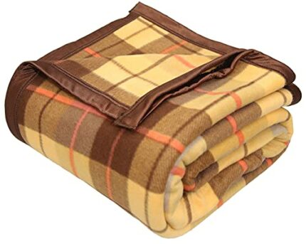 Efinito Check All Season Polar Fleece Blanket, Single (60x90 Inches, Golden Brown)
