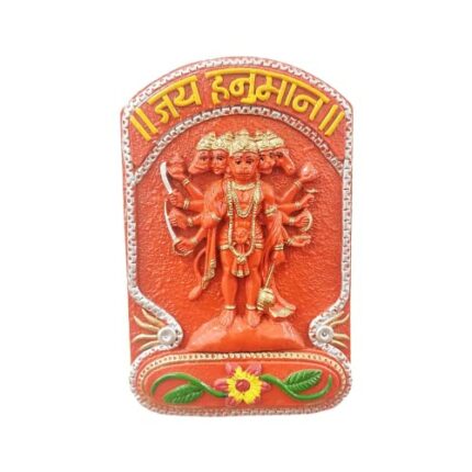 Efinito Panchmukhi Hanuman Ji with Beautiful Flower Engraved Vastu Plate || Wall Hanging || Decorative Showpiece || Height - 8 Inch, Width - 5 Inch || Efinito(Resin, Orange)