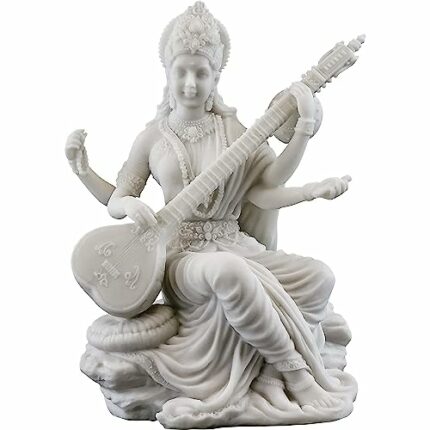 SEVLIYA Traders 3 INCH New Small Saraswati Playing Sitar-Height-3 Inches-Marble White Finish-for Car and Home D?cor