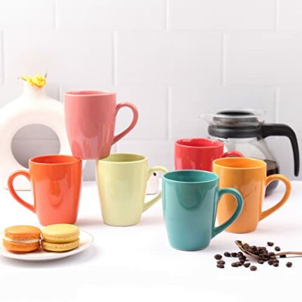 Efinito Edesia Series Coffee Mug - Ceramic Set of 6 (280ml) Handcrafted Design Tea Cups Set of 6 Stackable, Chip Resistant, with Handles Large Serving Coffee Cup, Elsa (Color May Vary)
