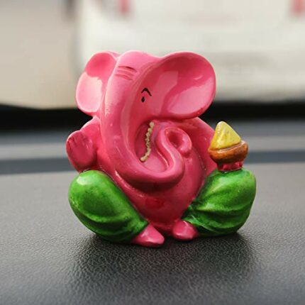 Efinito 'Decorative Lord Ganesha' Showpiece (Polyresin, 8 cm x 9 cm, Pink and Green, MSGGCAR503)