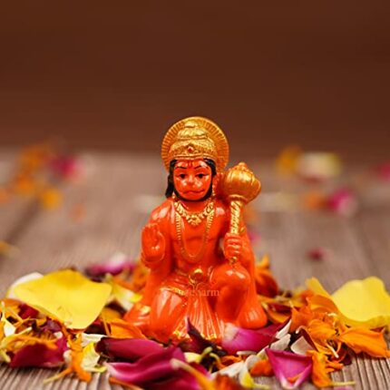 Hanuman Ji Murti Blessing with GEfinito Sitting Lord Balaji Bajrangbali Sankat Mochan Bhagwan Idol for Temple Car Dashboard Home Decor Statue Gifts (Orange)