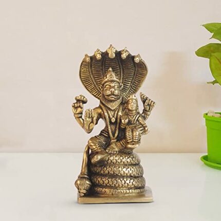 Efinito Lakshmi Narasimha Murti Brass Vishnu Laxmi Narayan Sheahnaag Idol Statue Showpiece for Home Puja Pooja Room Temple Mandir Decor.