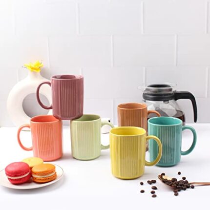 Efinito Army Series Coffee Mug - Ceramic Set of 6 (350ml) Handcrafted Design Tea Cups Set of 6 Stackable, Chip Resistant, with Handles Large Serving Coffee Cup, Ariel (Color May Vary)