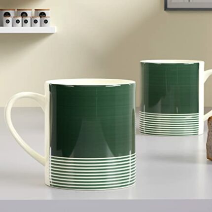Efinito Green Ring Coffee Mug Set of 2 Ideal to Gift to Best Friends, Coffee Mugs,Microwave Safe Ceramic Mugs,(350 ml Each)