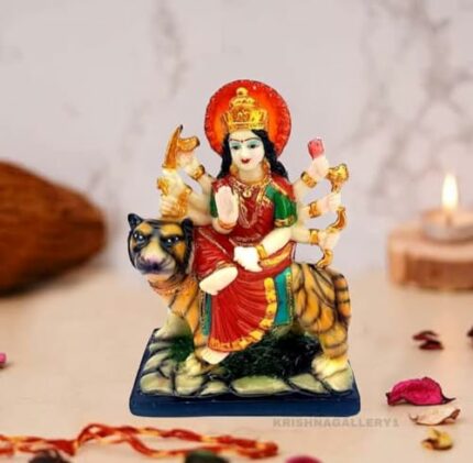 Efinito Polyresin Sherawali Mata Durga Maa Murti Statue For Pooja Vaishno Devi Idol 6 Inch( Multicolour)