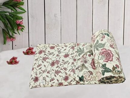 Efinito 100% Cotton Reversible Dohar Double Bed Size | Jaipuri Printed Artisan Block Design Blanket | Soft Lightweight AC Summer Comforter Quilt (84"x88", Malhaar Red)
