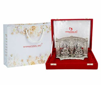 Efinito Silver Plated Laxmi Ganesh Murti with Velvet Box Packing (16 Cm, Silver)