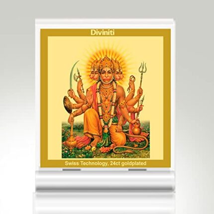 Efinito Lord Panchmukhi Hanuman Ji God Idol Photo Frame for Car Dashboard|ACF 3A ACRYLIC Frame, 24K Gold Plated Foil and | Idol for Pooja, Gifts Items (5.8X4.8 CM)