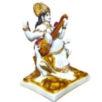 Efinito Marble Gold Foil Saraswati Idol Statue - Hindu Goddess of Knowledge, Music & Art Sculpture (White and Gold) (6 Inches) - Image 2