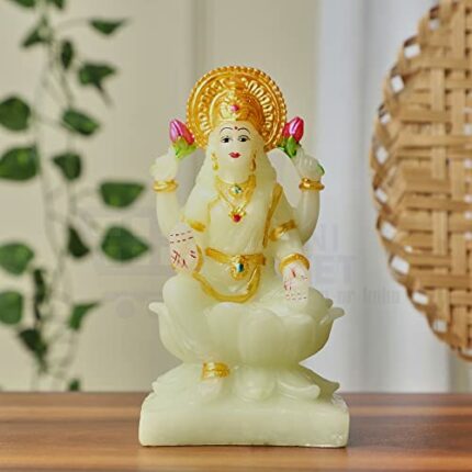 Efinito Marble Lakshmi Devi Idol Statue For Home Puja | Goddess Laxmi Idols Showpiece For Temple Pooja Room Diwali Decoration - 7" Radium, Green, (Pack of 1)