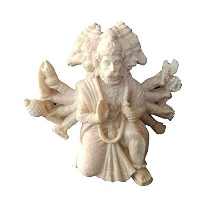 Efinito Beautifully Handcrafted Marble Panchmukhi Hanuman Ji Idol for Car Dashboard, Temple Statue Showpiece-Size (3 Inch)