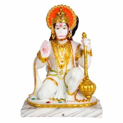 Efinito Marble Dust Lord Mahavir Hanuman FIGURINE (Multi Color and White, 8.5 Inches )
